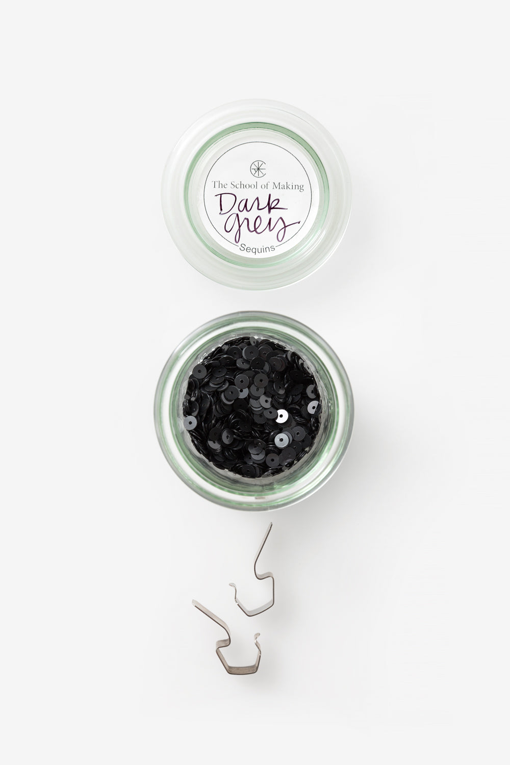 The School of Making Beads and Sequins Dark Grey Sequins in Weck Jar.