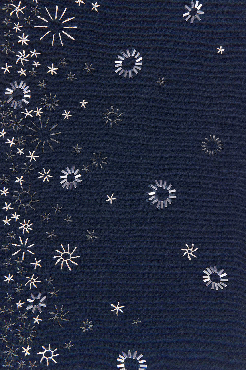 The School of Making fabric swatch in navy with Eyelet embroidery beading.