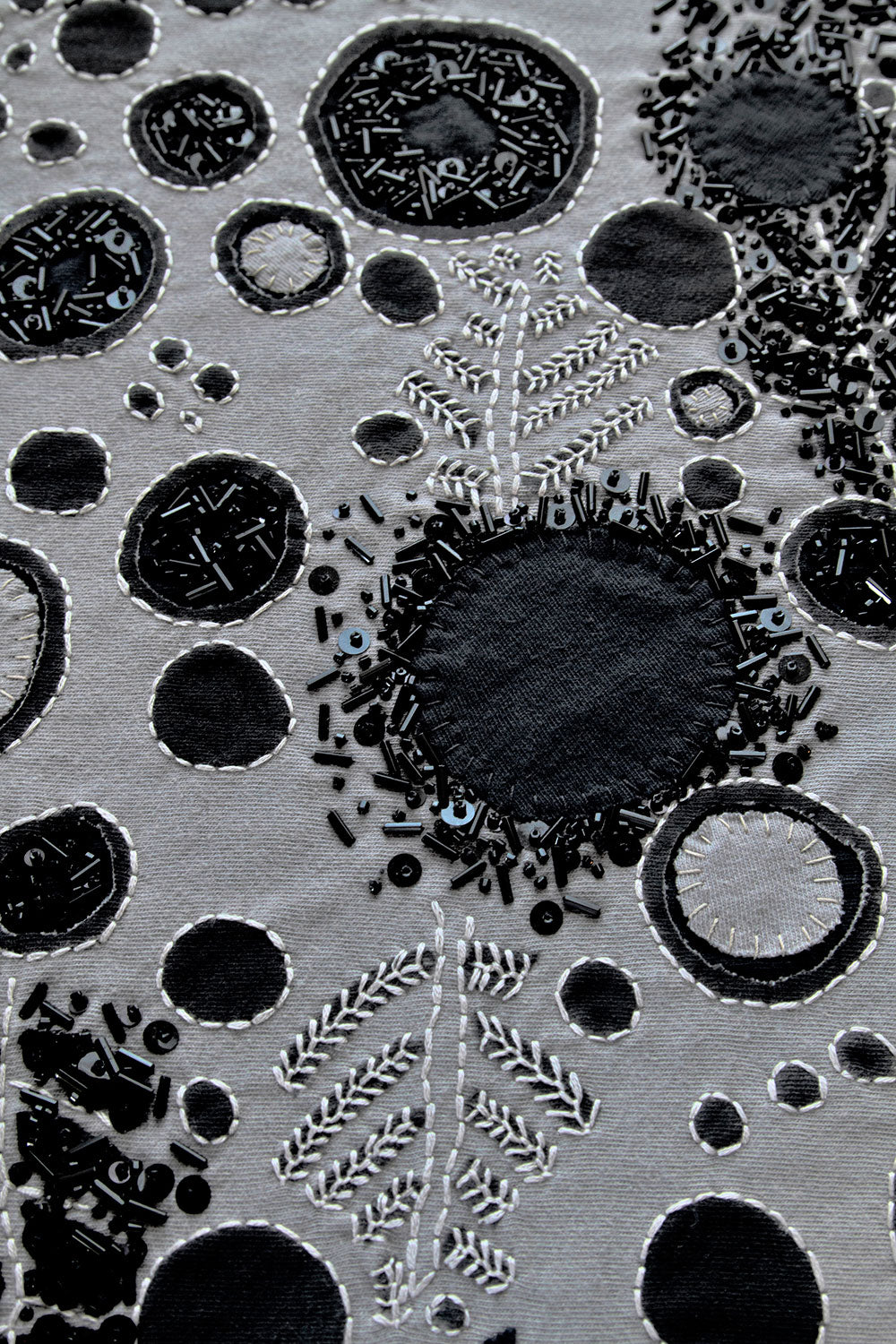 The School of Making Stencil June's Spring in grey and black colorway with embroidery and beads