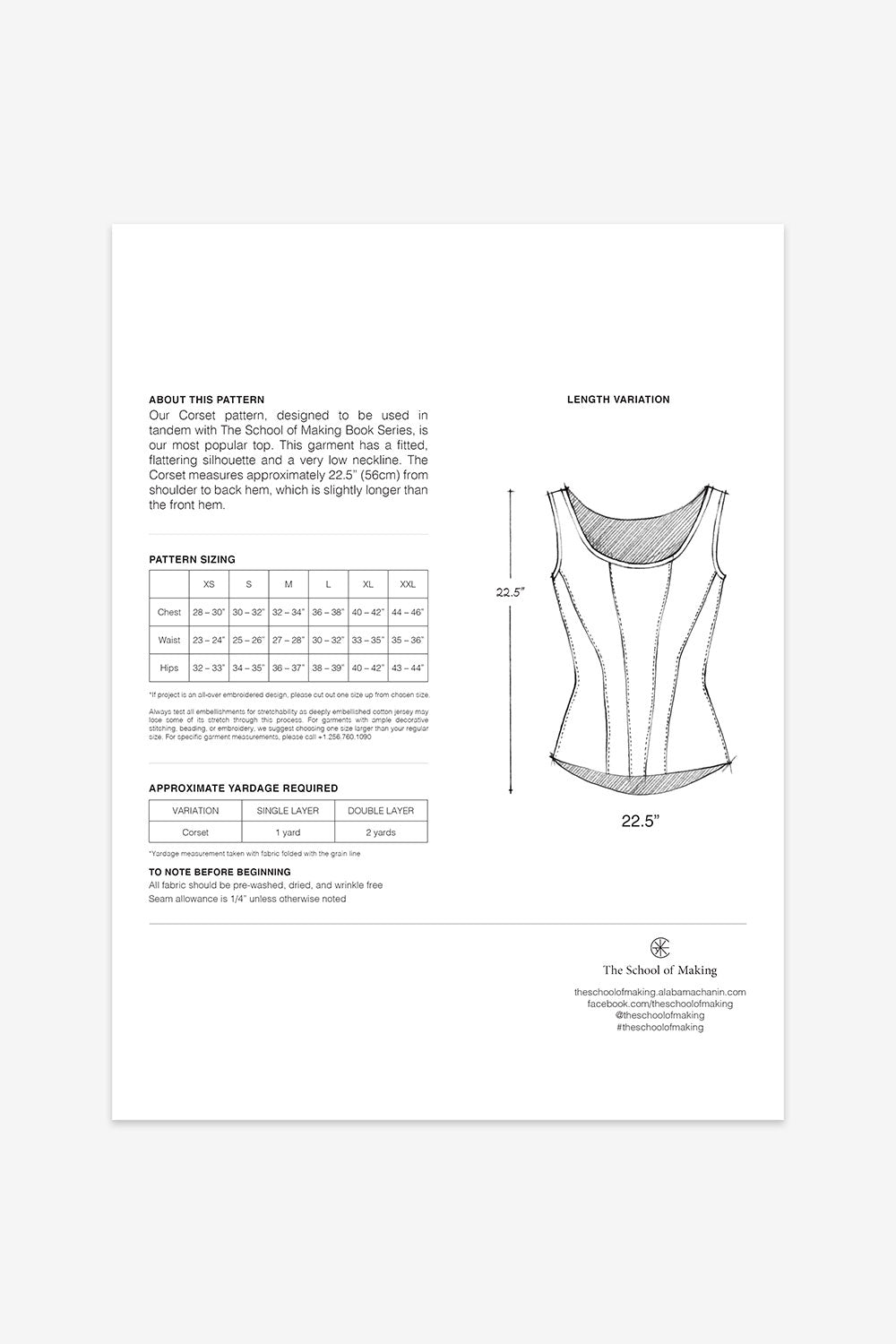 The School of Making The Corset Pattern for Hand-Sewing.