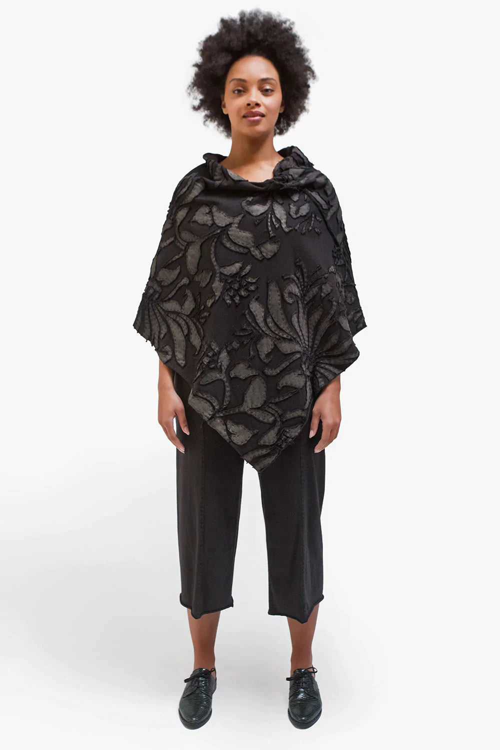 The School of Making The Poncho Kit Hand-Sewn with Floral Pattern and Metallic Textile Paint.
