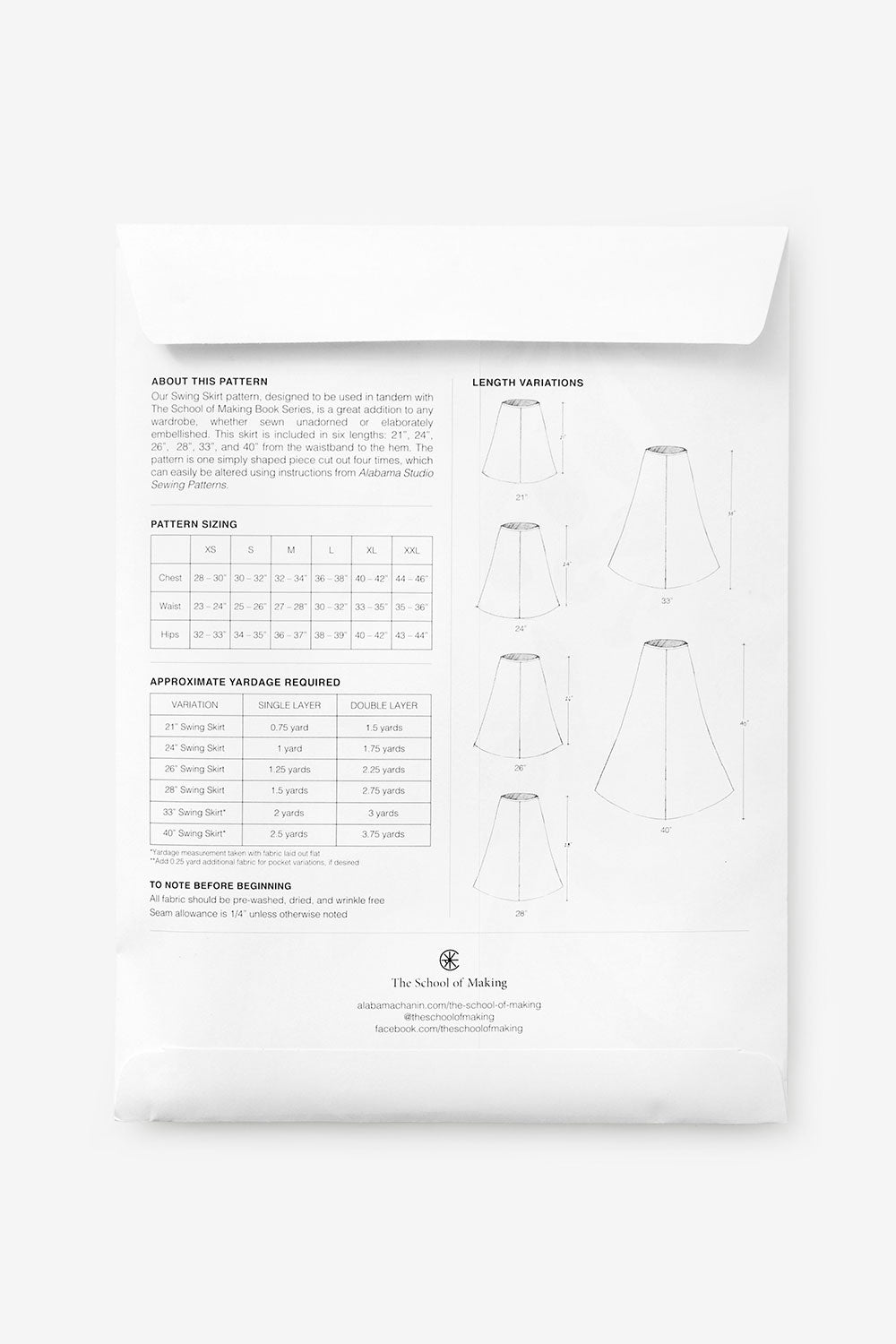 The School of Making The Swing Skirt Pattern Sewing Pattern for Women's Skirt.