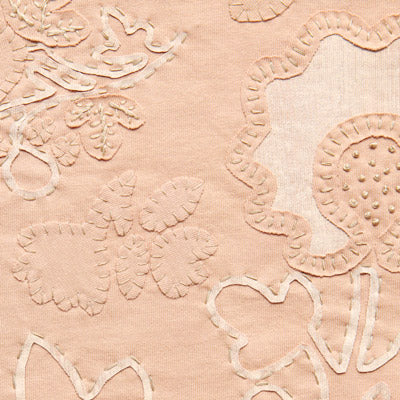 Vetiver swatch with floral appliqué and embroidery