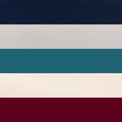 Fabric bundle with navy, sand, teal, beige, and plum
