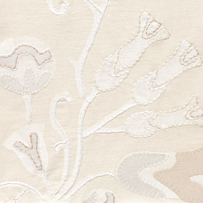 Natural swatch with floral appliqué and embroidery