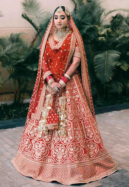 Buy Bollywood Model Red banarasi silk wedding gown in UK, USA and Canada