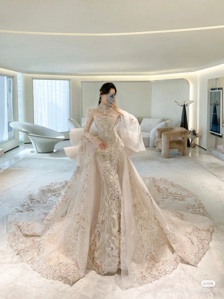 A-line African Wedding Dresses For Nigerian Bride 2023 Modest Middle East  Church Long Sleeves Wedding Gown Chapel Train Sheer - AliExpress