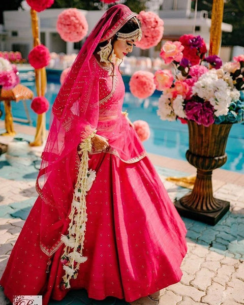 WATERMELON PINK HEAVY EMBROIDERED DESIGNER BRIDAL LEHENGA –