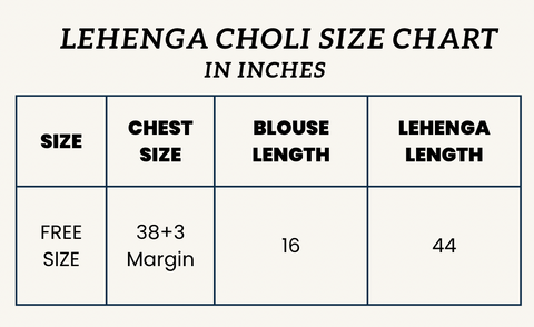 Lehenga Kanchan Fashion Size Chart