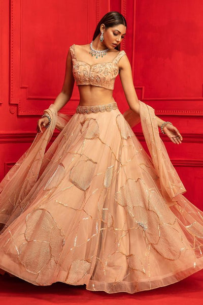 Looking Good Party Wear Peach Color Lehenga Choli