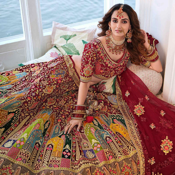 Trendy Brown Colored Designer Partywear Embroidered Silk Lehenga Choli