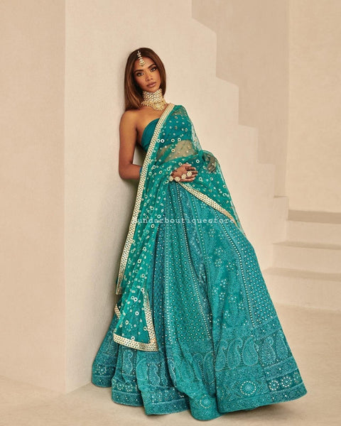 Top 100+ Turquoise Lehenga Designs: Refreshing and Exotic Look