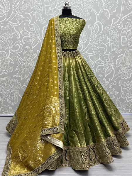 Top 100+ Olive Yellow Lehenga Designs: Unique and Refreshing Choice for Mehndi