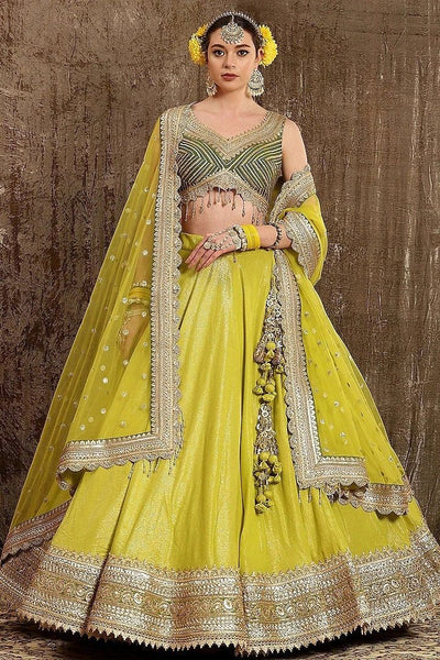 Top 100+ Olive Yellow Lehenga Designs: Unique and Refreshing Choice for Mehndi