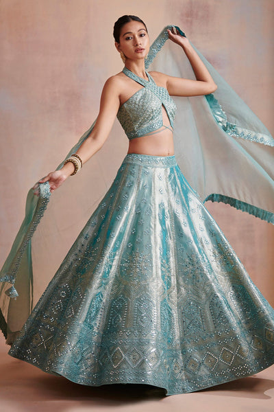 Top 100+ Turquoise Lehenga Designs: Refreshing and Exotic Look