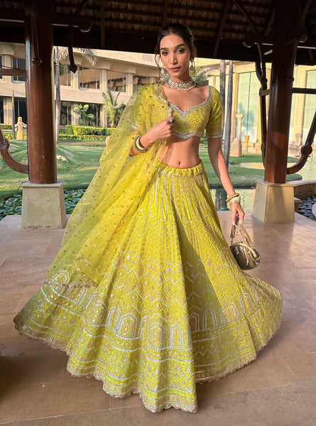 Top 100+ Olive Yellow Lehenga Designs: Unique and Refreshing Choice for Mehndi