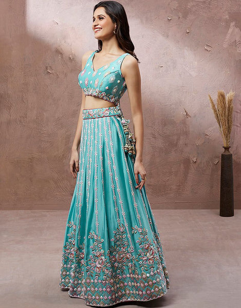 Top 100+ Turquoise Lehenga Designs: Refreshing and Exotic Look