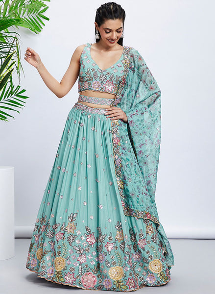 Top 100+ Turquoise Lehenga Designs: Refreshing and Exotic Look