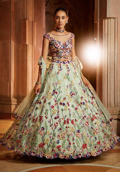 Top 100+ Mint Green Lehenga Designs: Fresh and Modern Choice for Mehndi