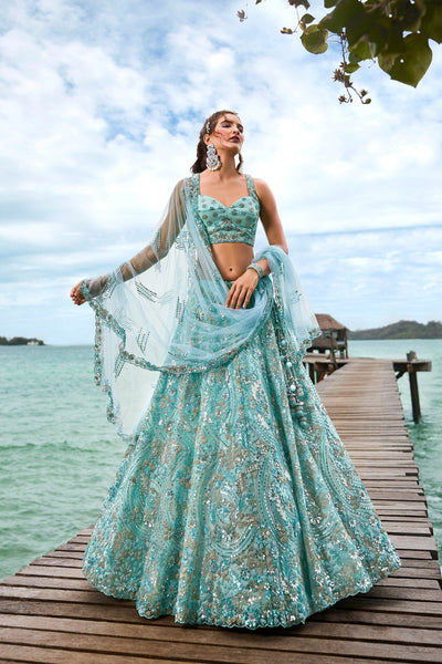 Top 100+ Turquoise Lehenga Designs: Refreshing and Exotic Look