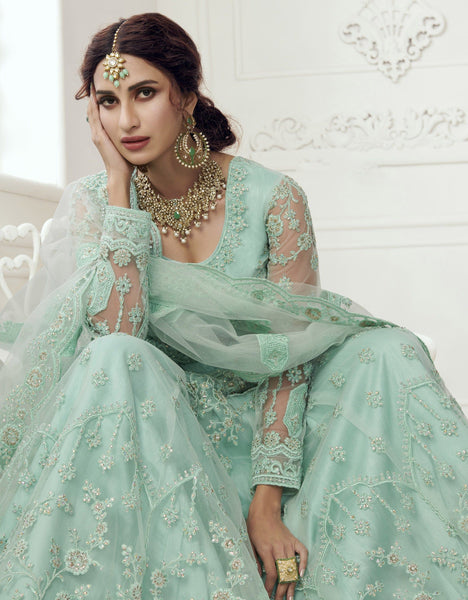 Top 100+ Turquoise Lehenga Designs: Refreshing and Exotic Look