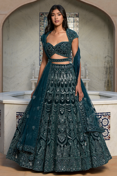 Top 100+ Dark Teal Lehenga Designs: Bold and Sophisticated Look for Mehndi