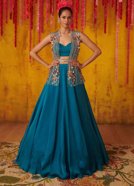 Top 100+ Dark Teal Lehenga Designs: Bold and Sophisticated Look for Mehndi