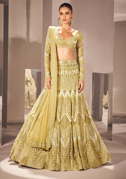 Top 100+ Olive Yellow Lehenga Designs: Unique and Refreshing Choice for Mehndi