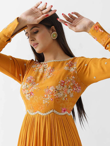 Top 100+ Mustard Yellow Indo-Western Dress Designs: Trendy and Chic for Gatherings