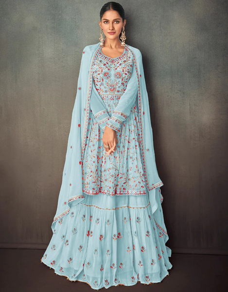 Top 100+ Sky Blue Indo-Western Dress Designs: Dreamy and Ethereal Ensemble