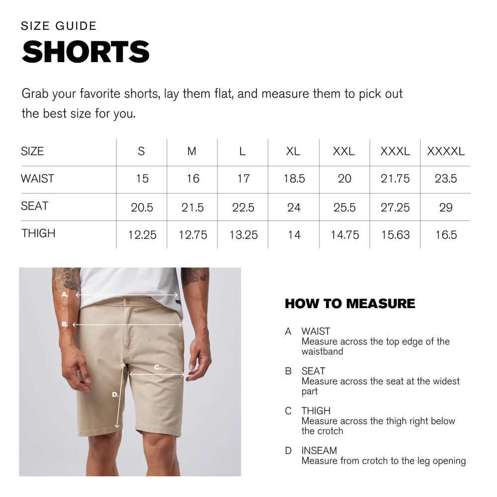 Good Man Brand Shorts Sizing Guide