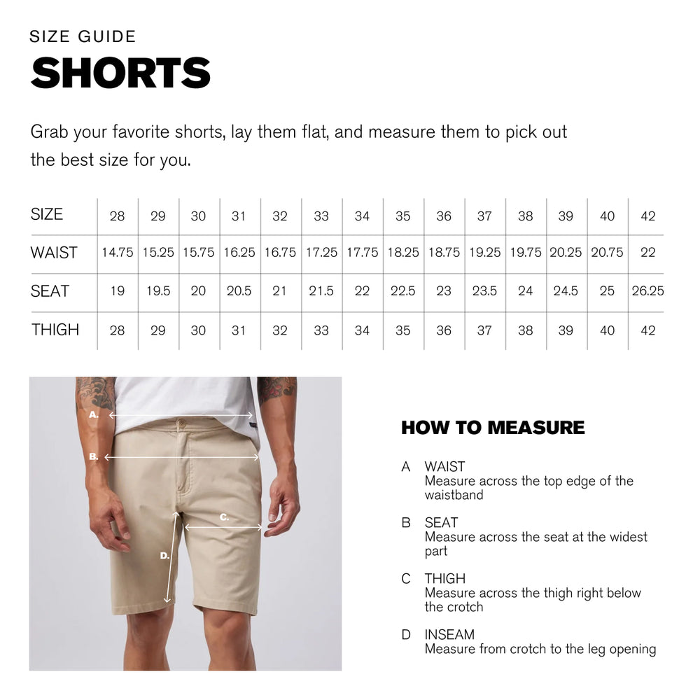 Good Man Brand Shorts Sizing Guide