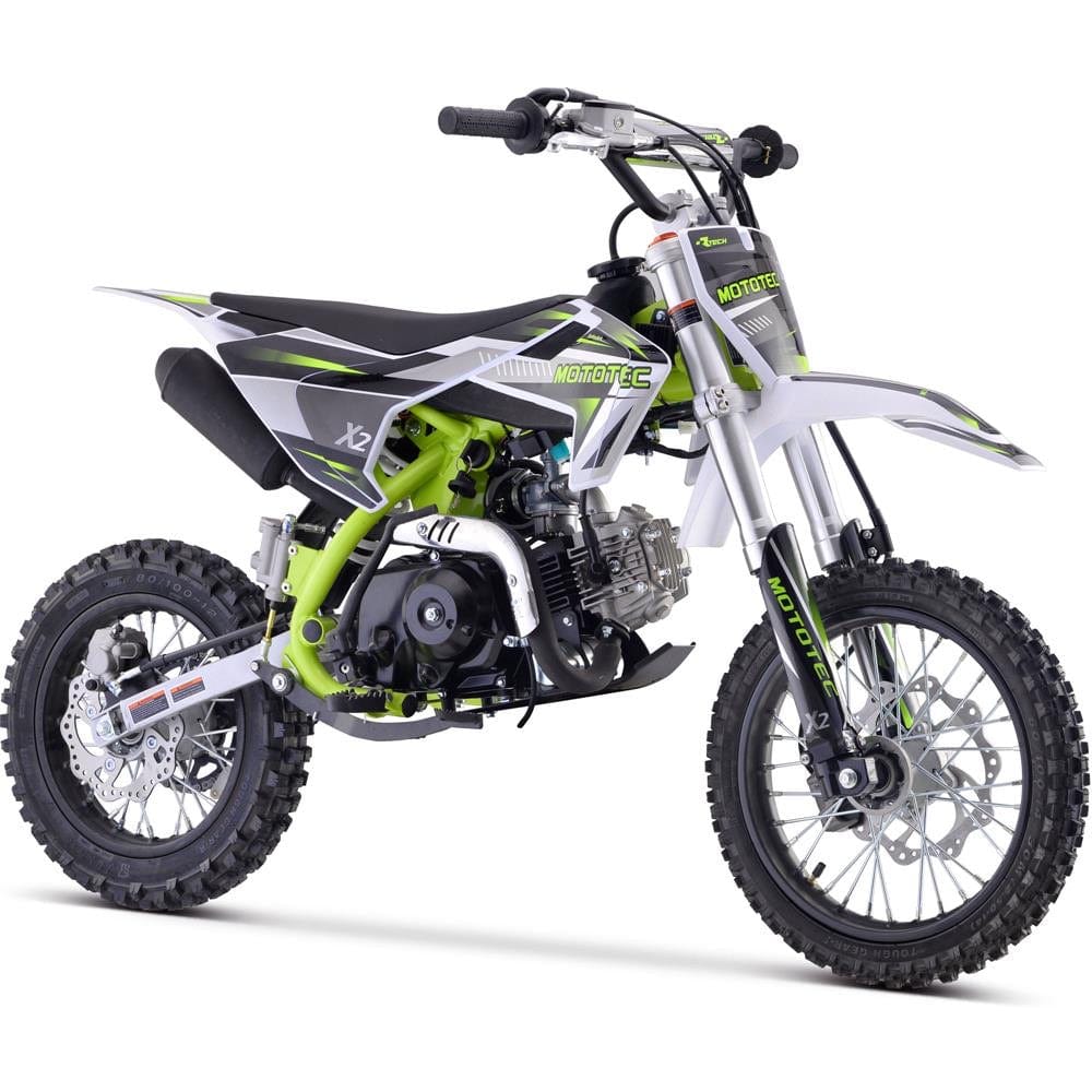 MotoTec X2 110cc 4-Stroke Gas Dirt Bike Green - TopRideElectric MotoTec