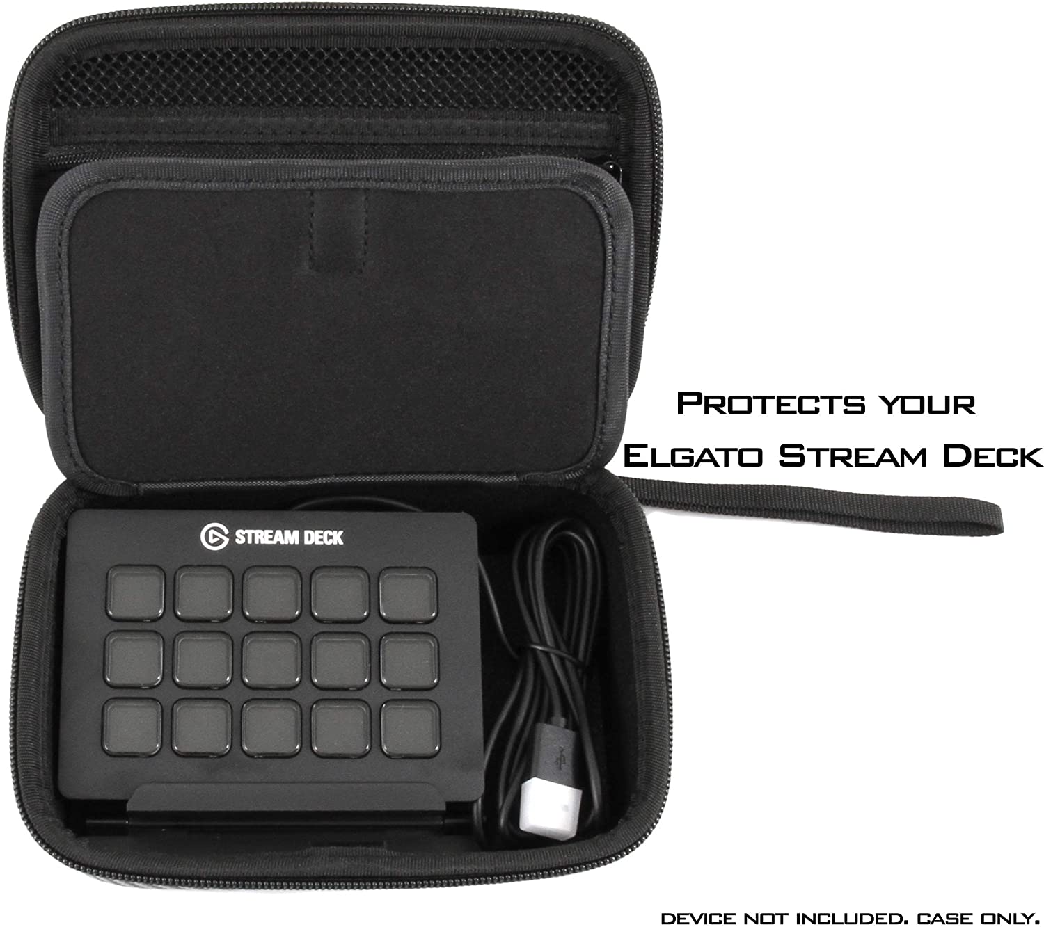 CASEMATIX Travel Case Compatible with Elgato Stream Deck and Adjustable  Stand, Game Capture HD60, Chat Link and Video Game Accessories - Case Only  | Lightweight & Affordable Hard Cases For Microphones, Guns,