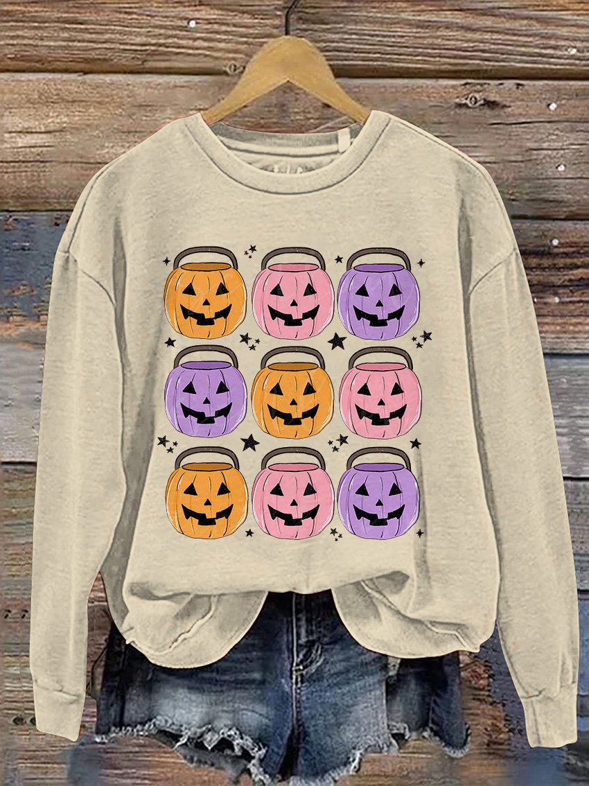 Pumpkin Buckets Halloween Casual Print Sweatshirt - NovoHotGirl product image