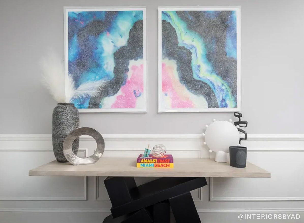 Blue Fusion Agate Embellished Print - DIPTYCH