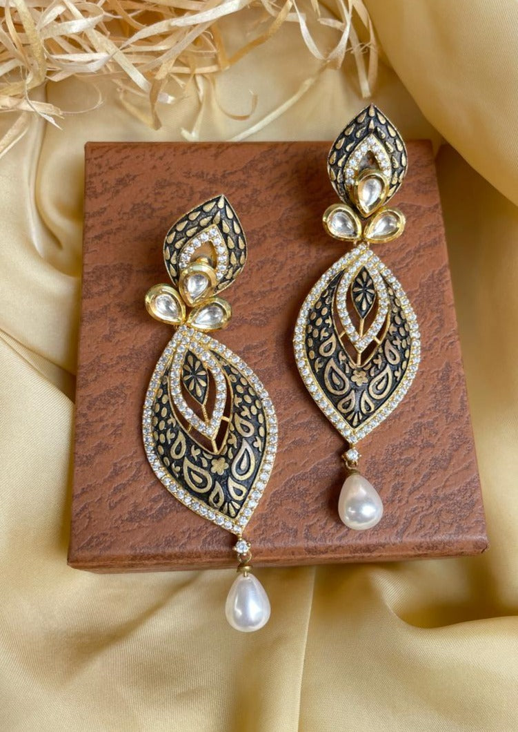 Amazon.com: Jewar Earrings Gold Plated Elegant Traditional Wedding Festive  Wear Pearl Polki Ad Cz Handmade Meena Work Faux Kundan Floral Enamel Jhumka  Jhumki Indian Ethnic Fashion Jewelry (Floral-Black): Clothing, Shoes &  Jewelry