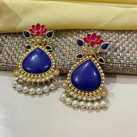 Thumbnail for Blue Lotus Design Pearl Drop Earrings