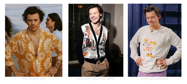 Harry Styles rocking pearl choker necklaces 