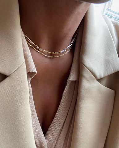 mixing gold, gold necklace styling, mixing metals in necklaces, styling necklaces for work, styling choker with blazer