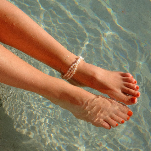 chain anklet, pearl anklet, styling gold and pearl anklet