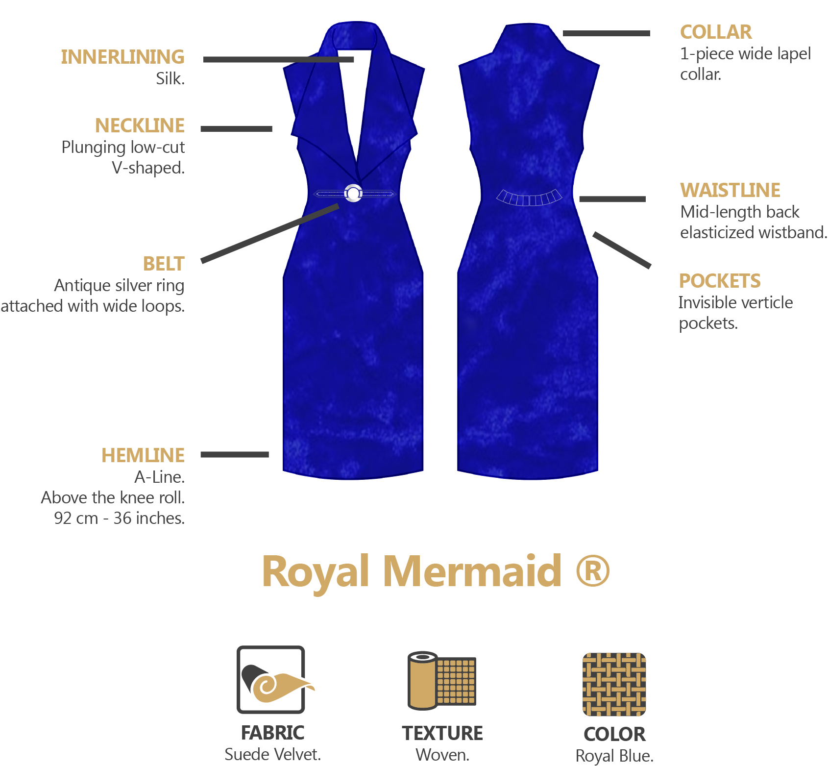 Royal Mermaid®️ - Velvet Low Neckline Dress in a Trendsetting Look