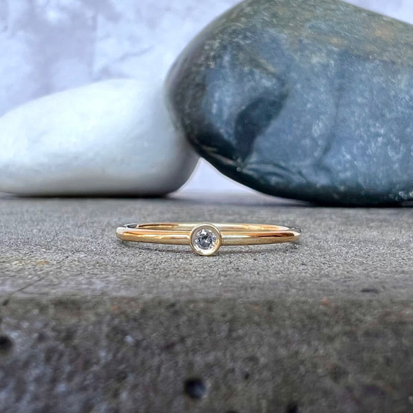 2mm Diamond Solitaire Yellow Gold Stack Ring