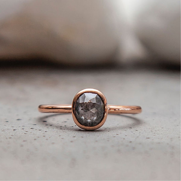 0.75ct Oval Cut Salt & Pepper Diamond Ring (Rose Gold)