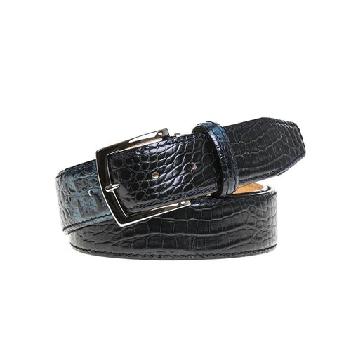 Blue Mock Crocodile Leather Belt | Men's Fashion | RogerXimenez.com