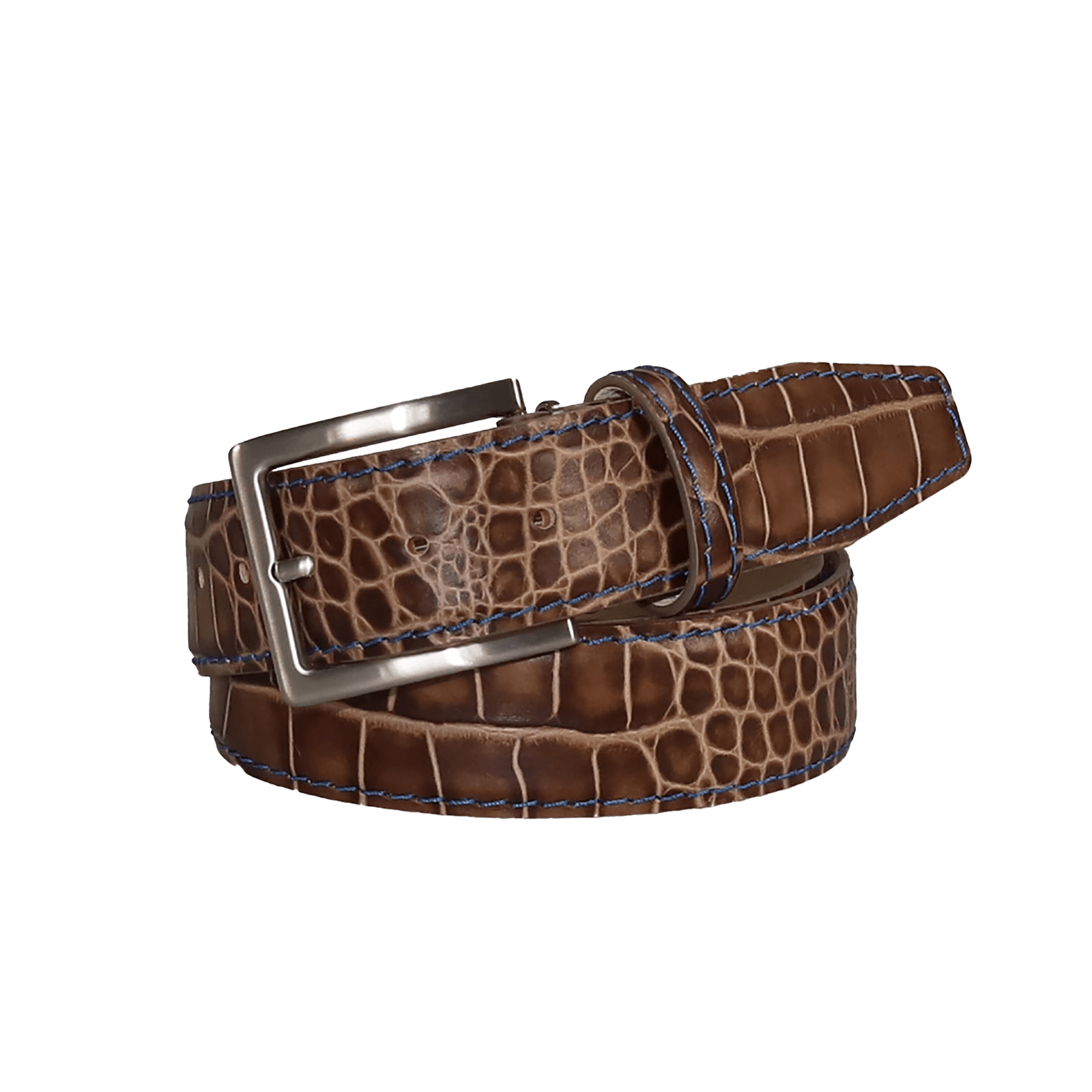 Men's Reversible Stitched Leather Belt in Brown Cognac