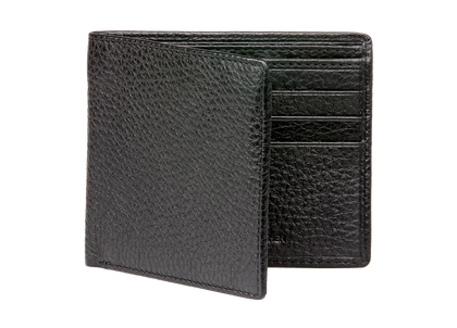 Black Pebble Grain Leather Debossed 4-Bar Long Jacket Wallet