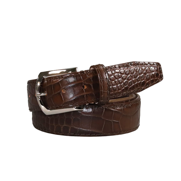 Cognac Mock Crocodile Leather Belt | Mens Fashion | Roger Ximenez Green / 46 / 40mm