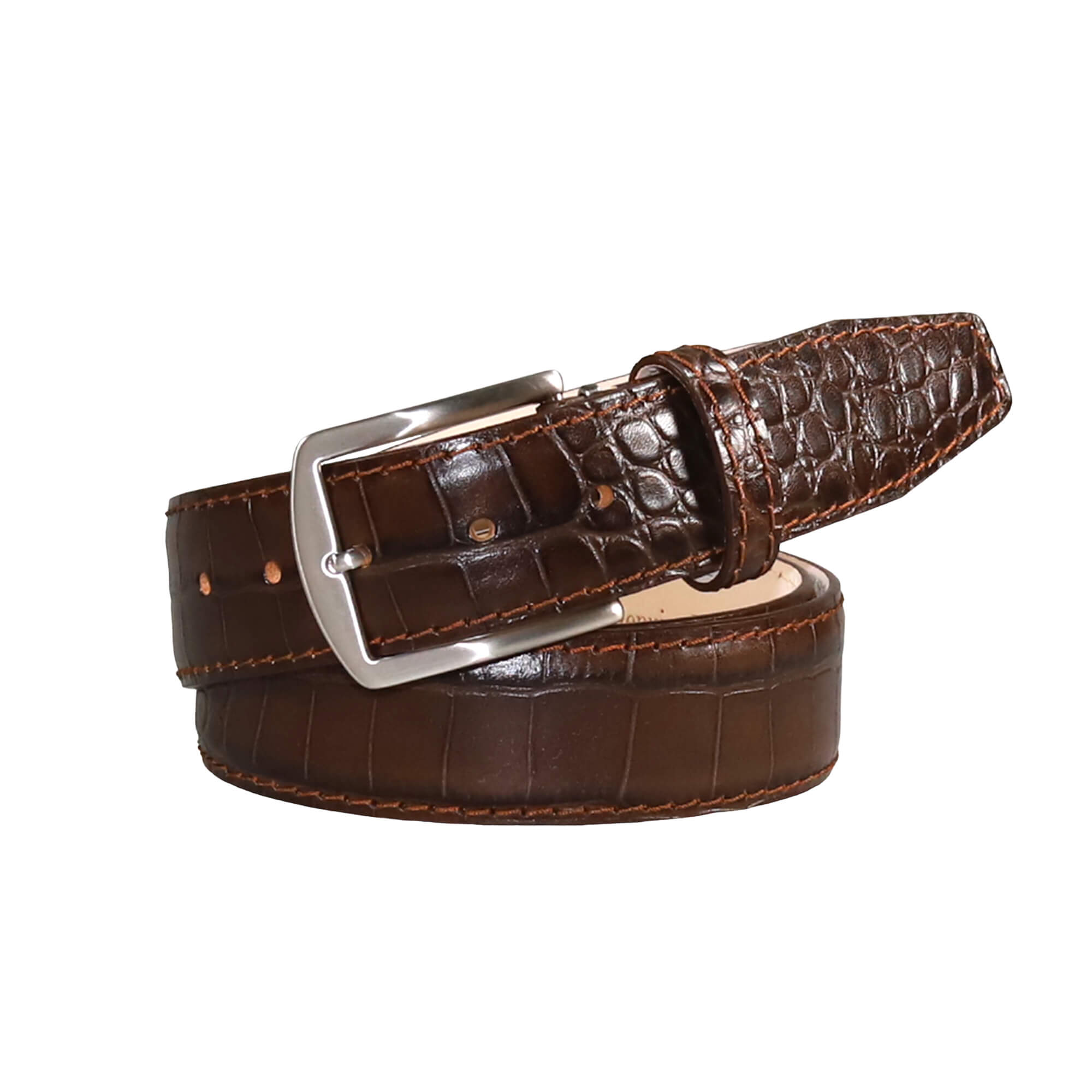 Dark Brown Mock Crocodile Belt | Mens Leather Goods | Roger Ximenez