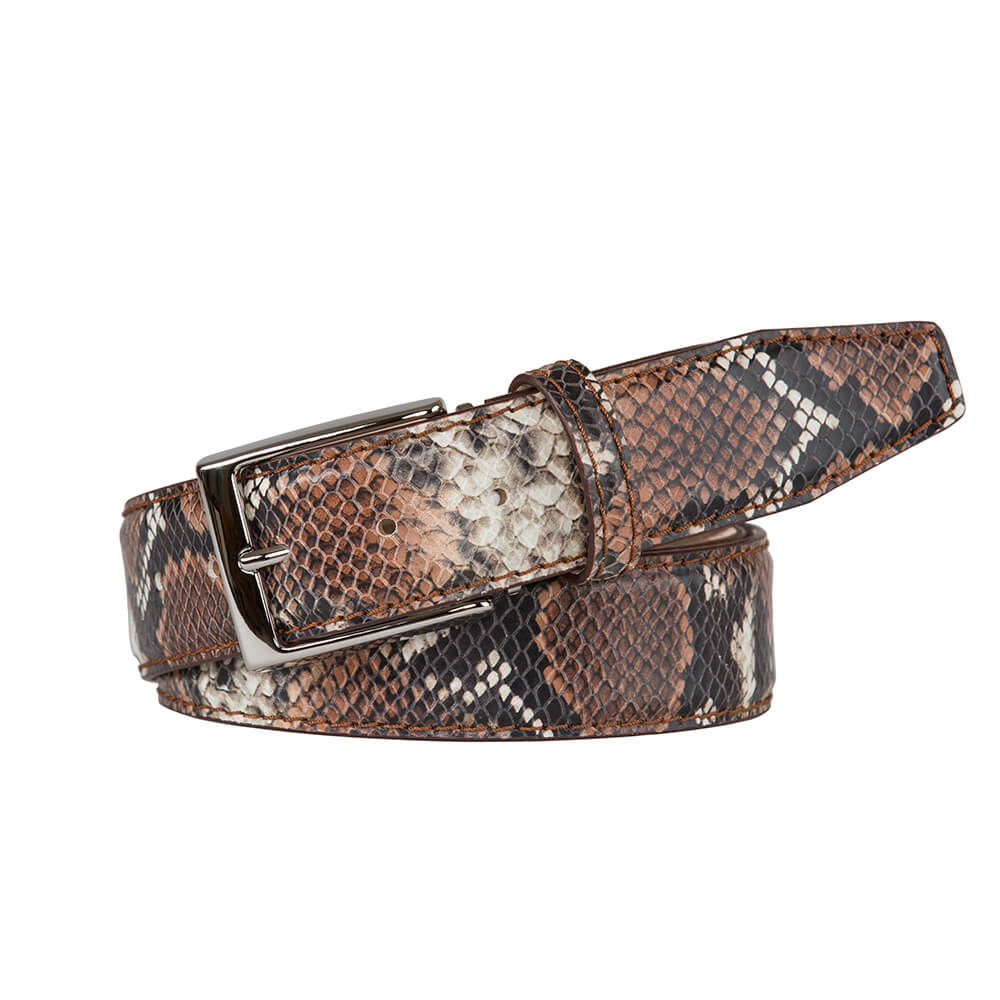 Cognac Mock Python Leather Belt for Men